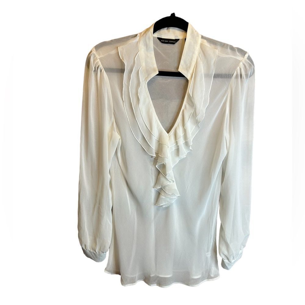 New York & Company White Ruffle Blouse